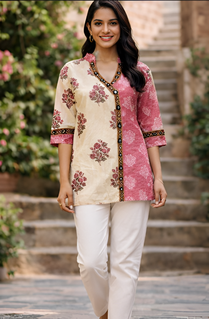 CREAM & PINK AESTHETHIC TUNIC